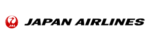Japan Airlines logo in white rounded rectangle box