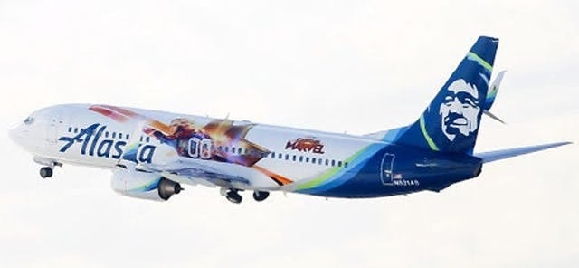 The Marvel-inspired Alaska Airlines livery. Image Credit to Alaska Airlines.
