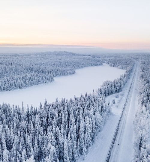 A snowy road in Finland