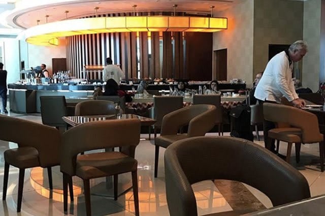 A restaurant area of Emirates airport lounge 