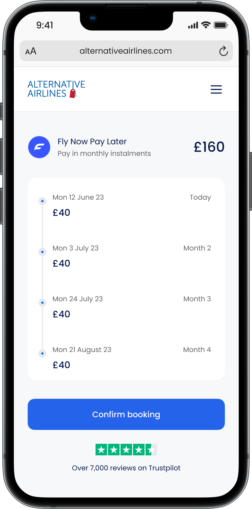 Instalment breakdown with Fly Now Pay Later