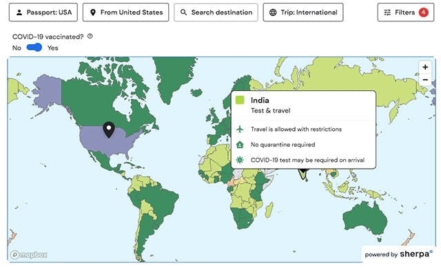 Alternative Airlines COVID Map US India