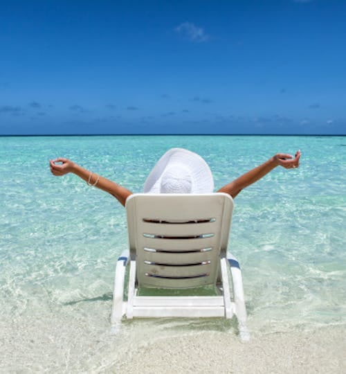 Women sat on a sun lounge by the sea