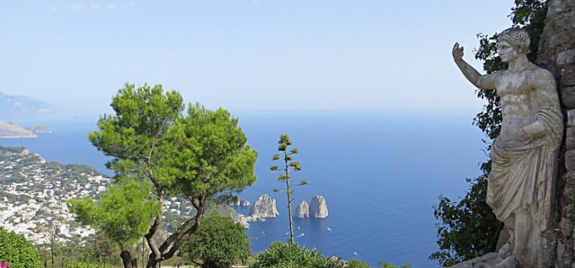 View from the top of Mount Solaro, showing stunning coastal landscape and turquoise sea