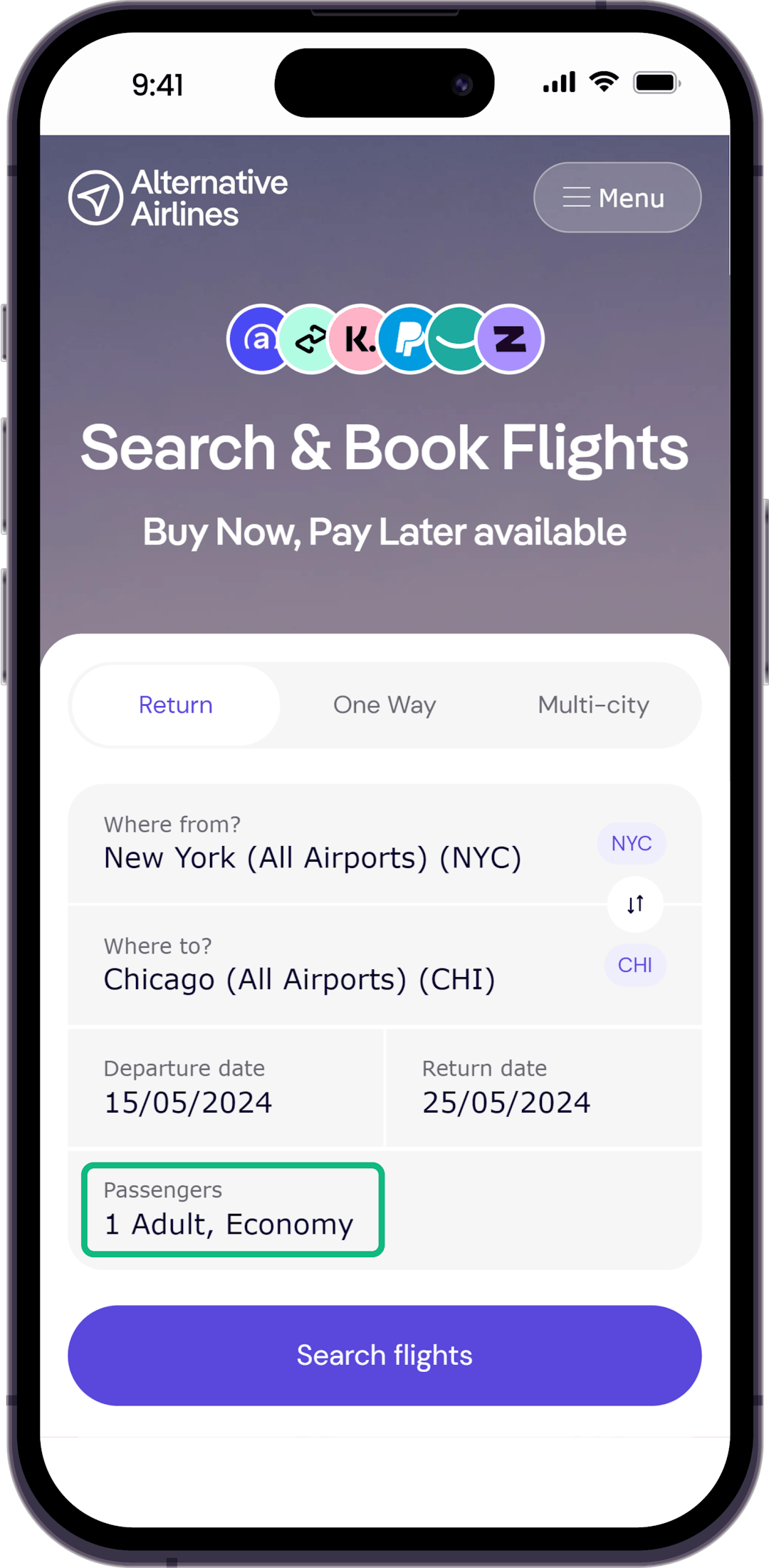 Step 1 - Search for economy flights
