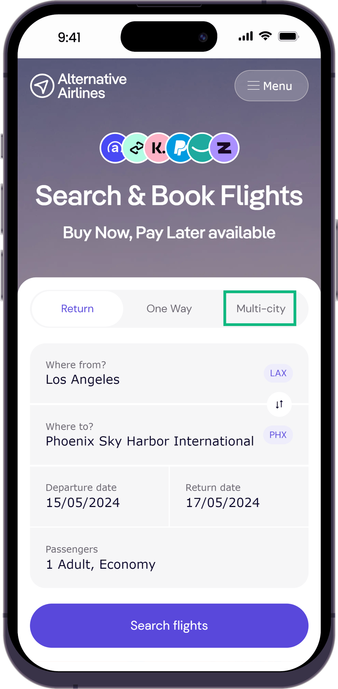 Step 1 - Select multi-city option in search form