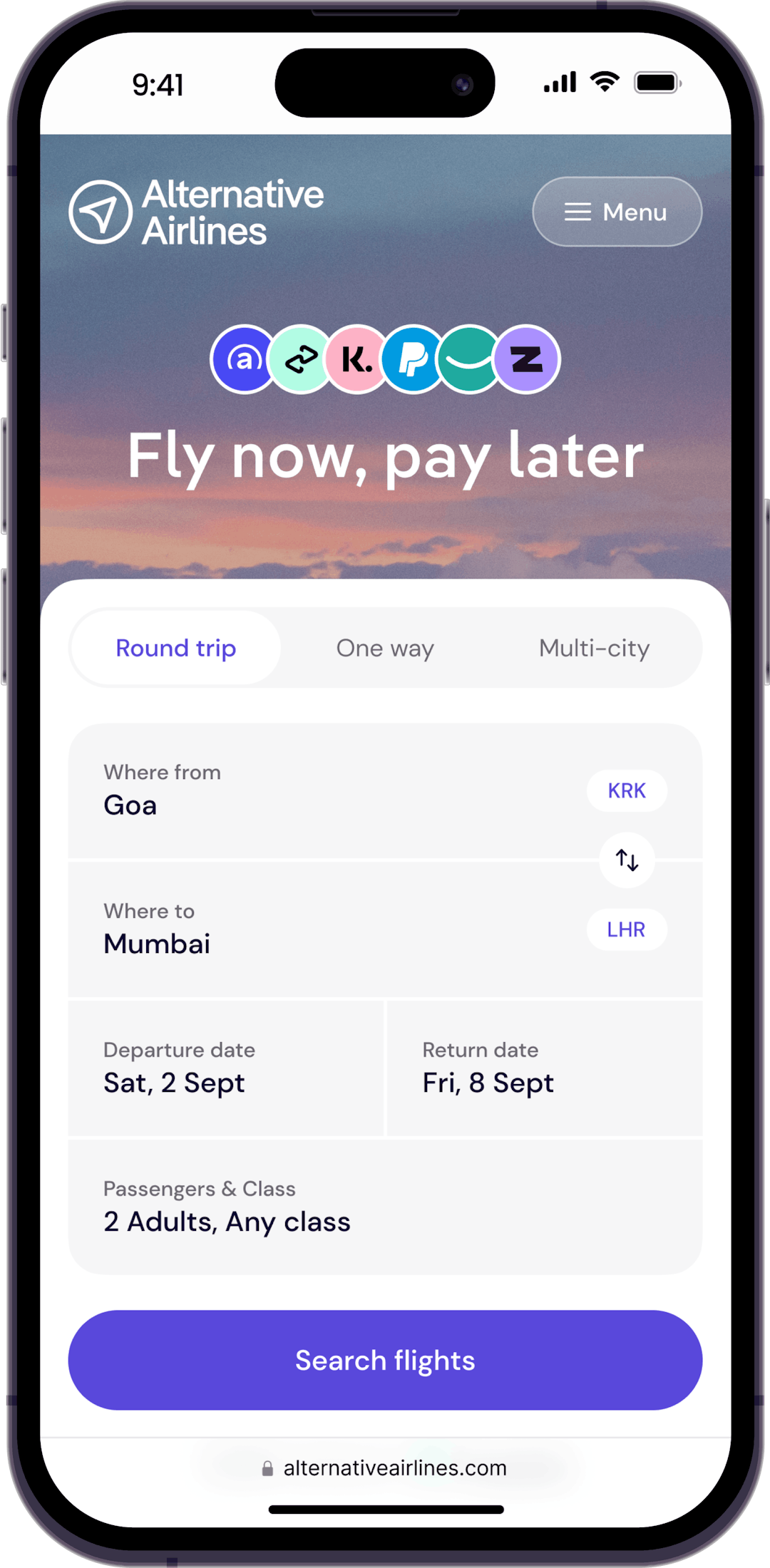 Step 1 - Search for flights in our search form