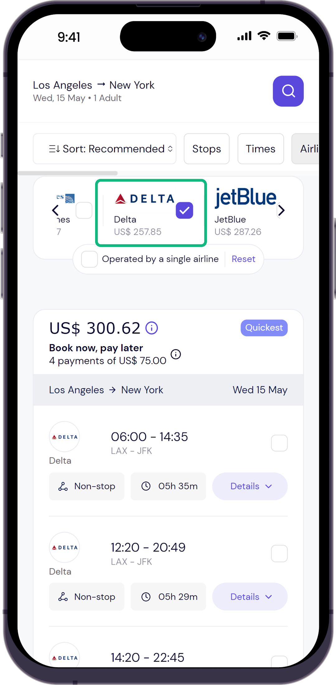 Step 2 - Select Delta as preferred airline to fly with