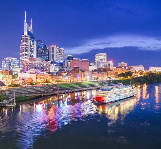 Nashville, Tennessee Skyline with boat along the Cumberland River