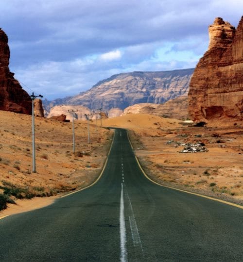 A long road in AlUla desert, Saudi Arabia