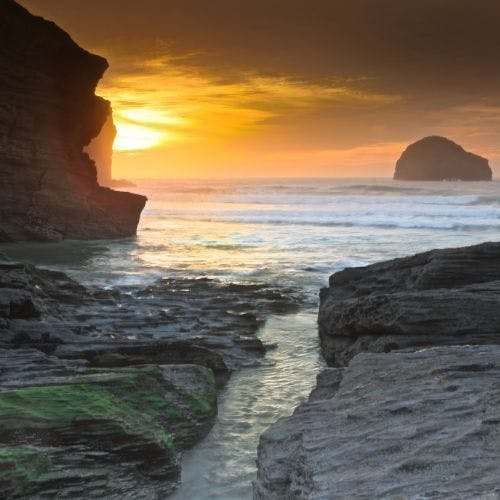 Sunset at the coast in Cornwall, UK
