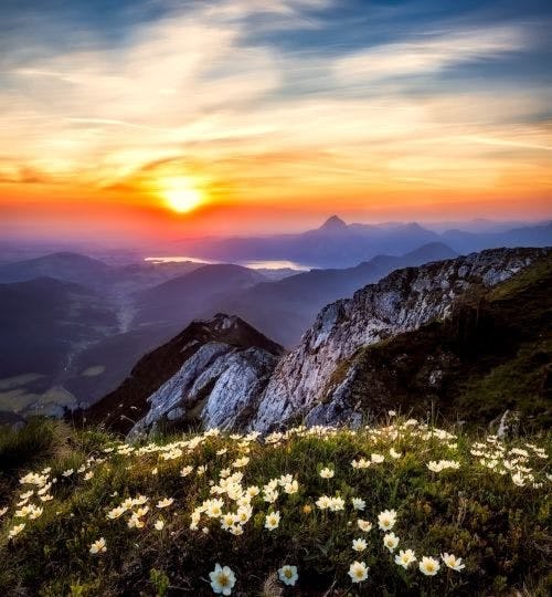 Sunset in a mountainous range in Austria