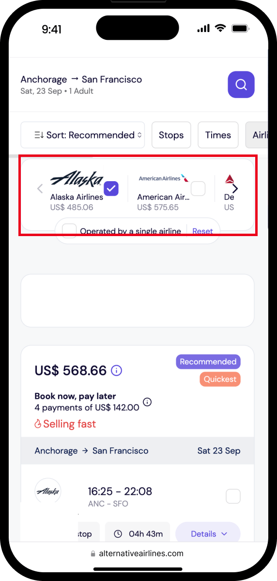 Step 2 - Select Alaska Airlines