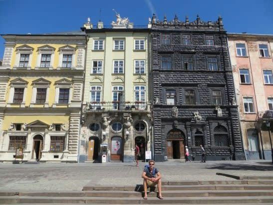 A row of buildings in Lviv