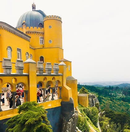 Bright yellow Pena Palace in Sintra