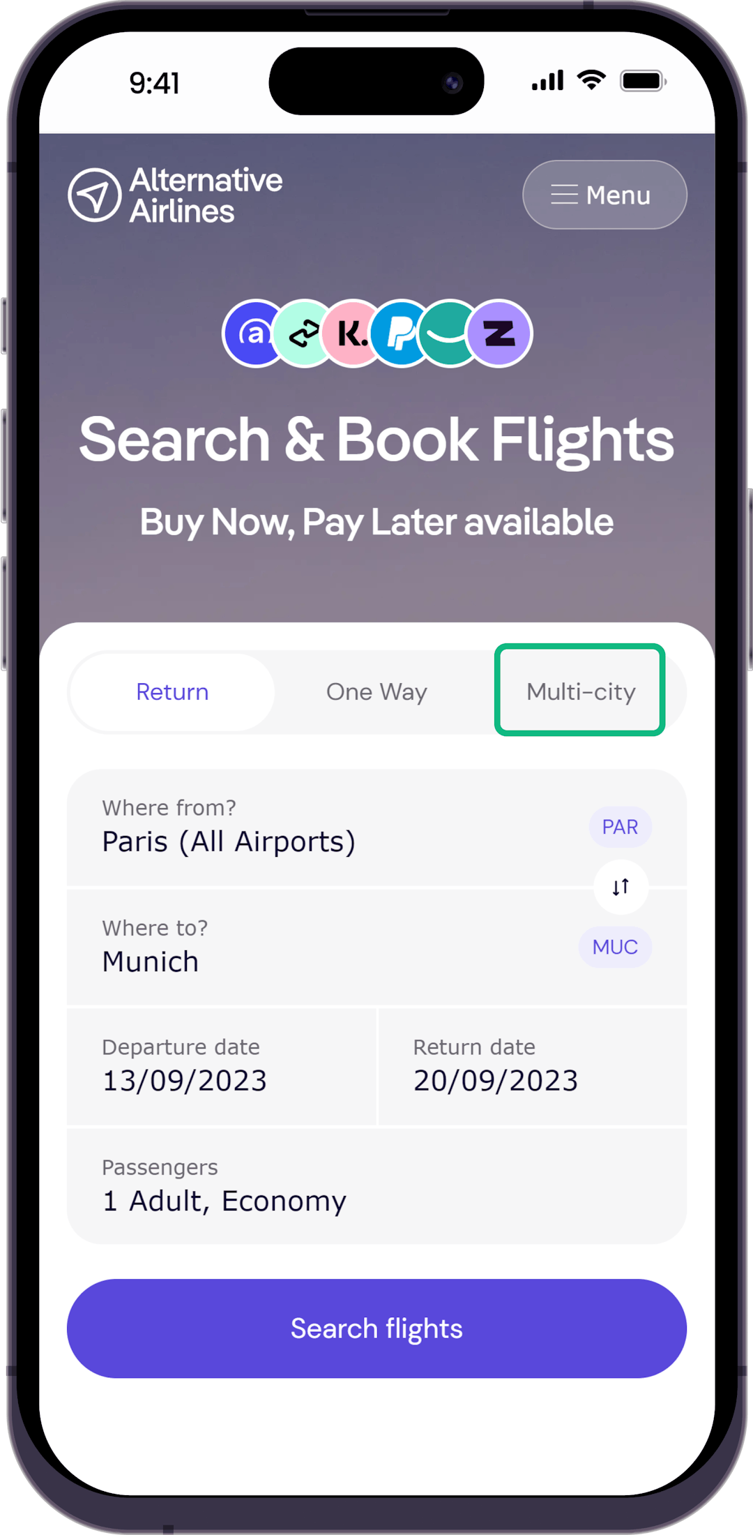 Step 1 - Select the multi-city option in the search form