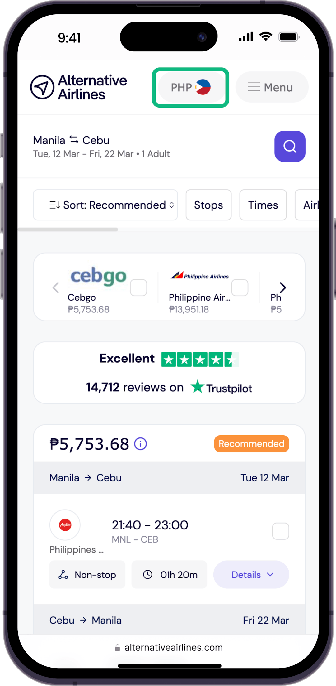 Step 2 - use our currency converter to search for flights in Philippine Pesos
