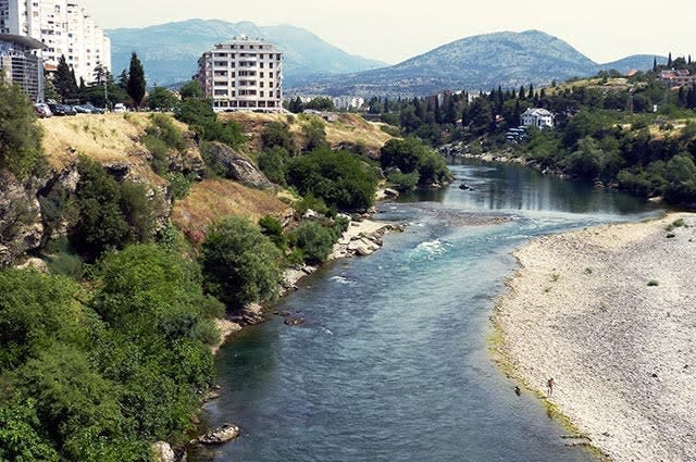 A view of Podgorica with riverside buildings