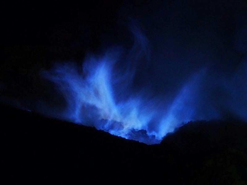 Gunung Ijen's Magical Blue fire seen in the night
