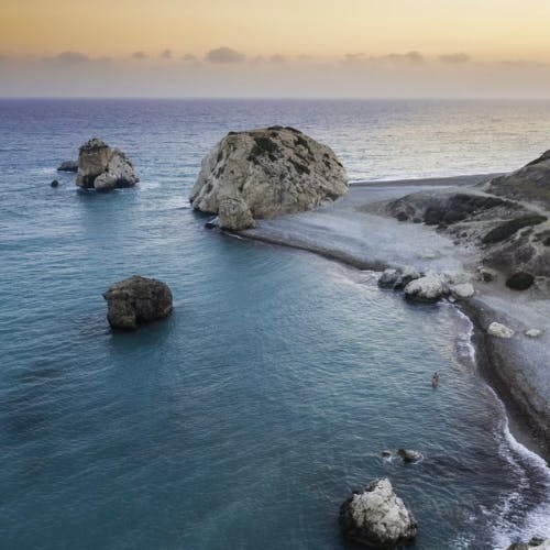 the famous Rock of Aphrodite beach in Cyprus