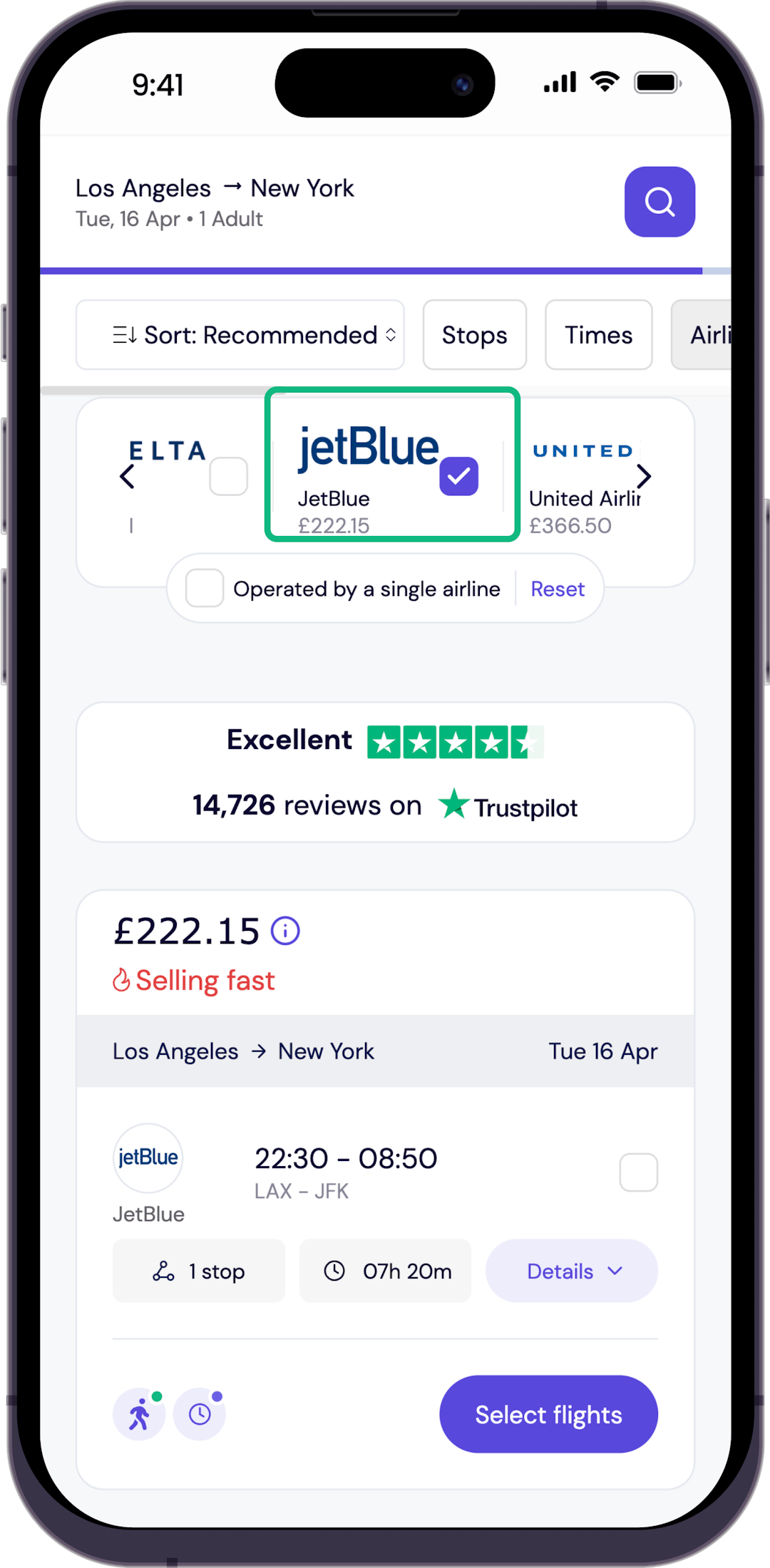 Step 2 - Select jetBlue