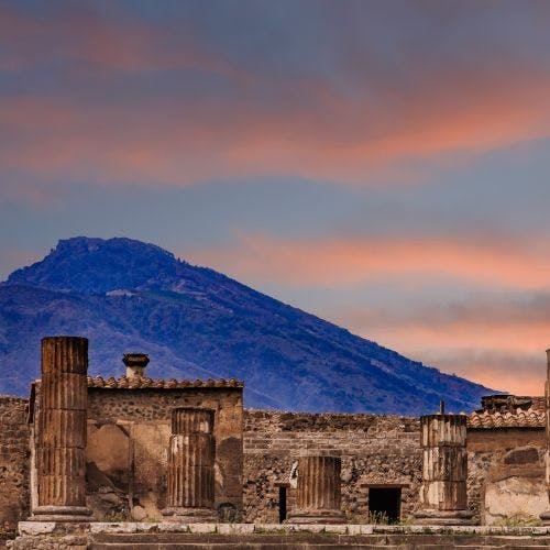 A view of Mount Vesuvius with Pompeii in the foreground