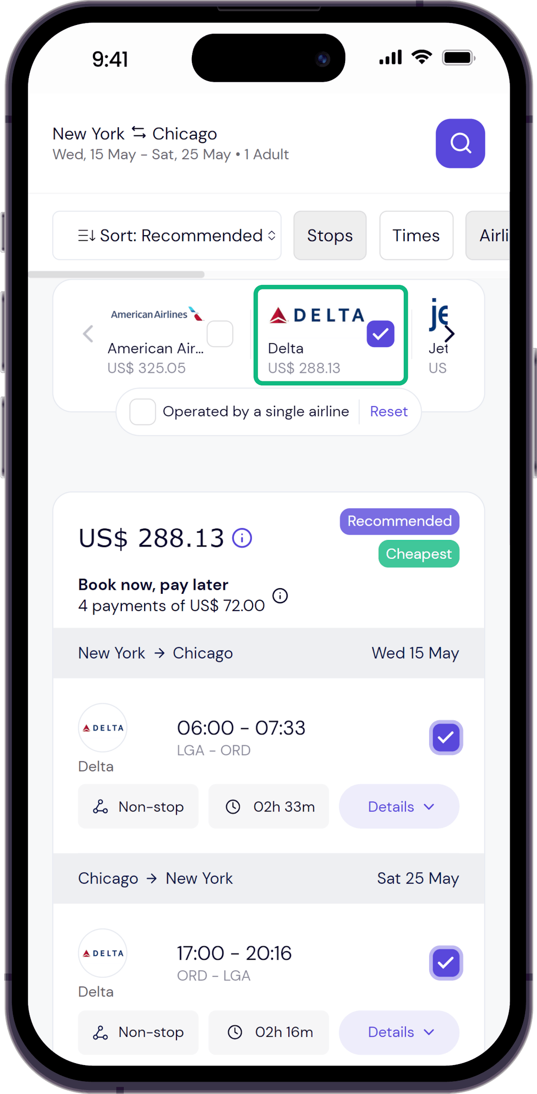 Step 2 - Select Delta as preferred airline