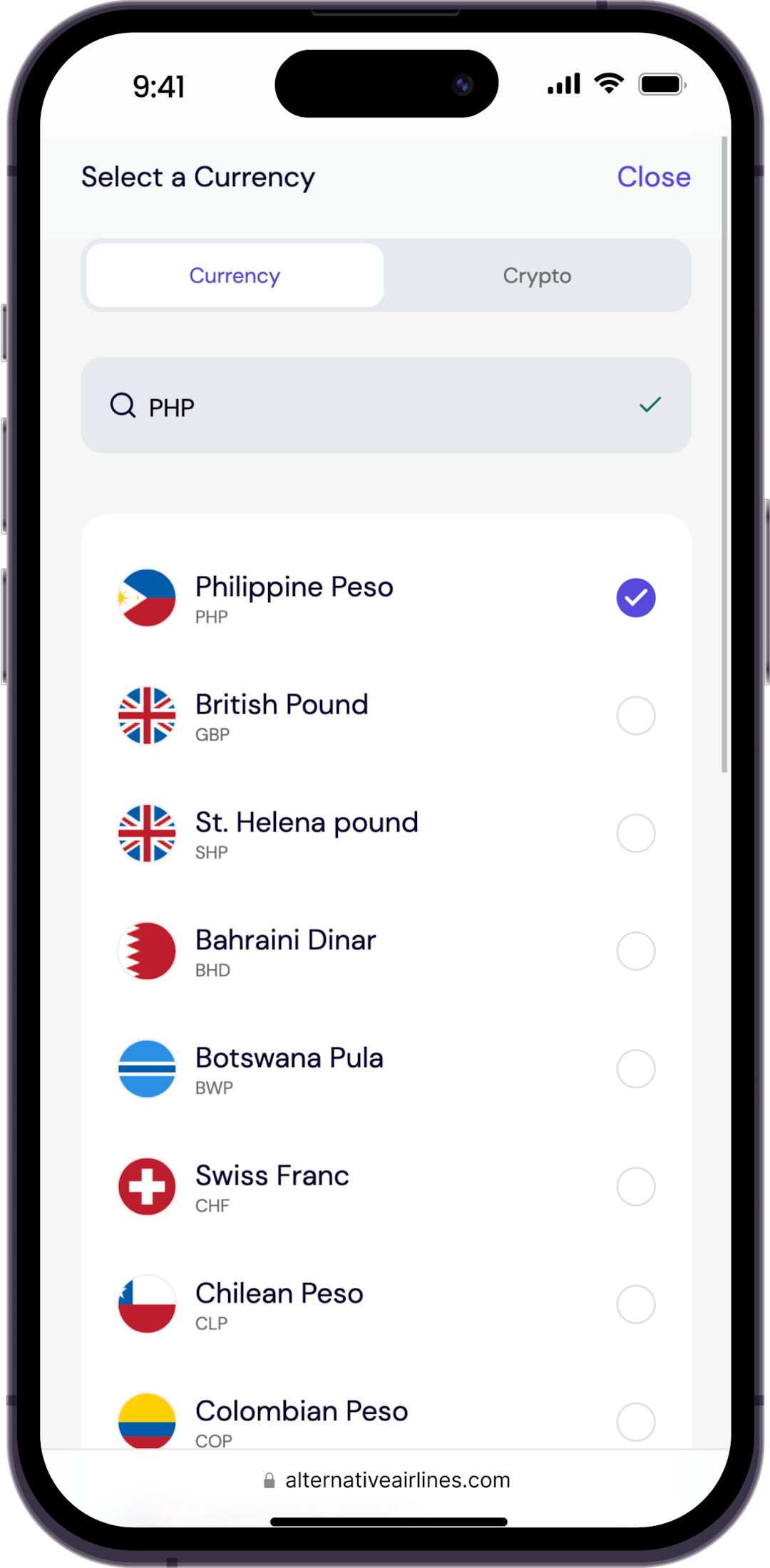 Step 3 - type 'PHP' to search for flights in Philippine peso