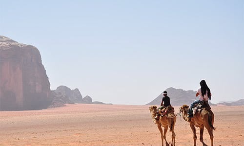 Image of two camel riders in the dessert