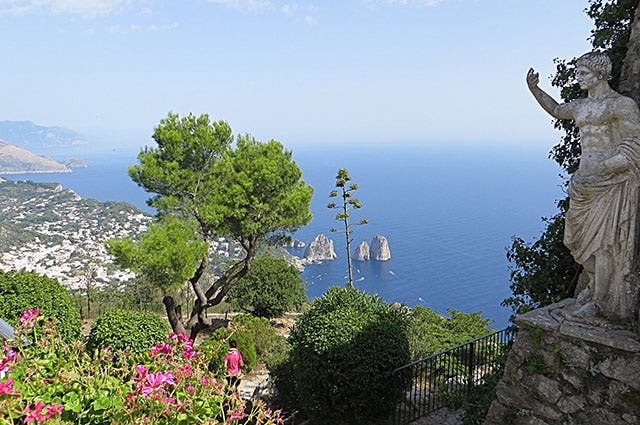 View from the top of Mount Solaro, showing stunning coastal landscape and turquoise sea